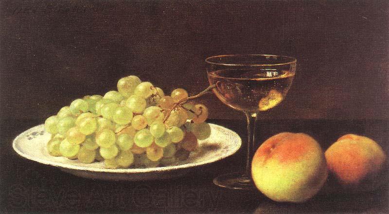 Otto Scholderer Stilleben mit Trauben auf einer Porzellanschale, zwei Pfirsichen und gefulltem Sherryglas